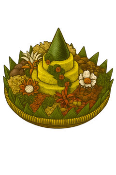 Indonesian Nasi Tumpeng Illustration | Traditional Indonesian Food 