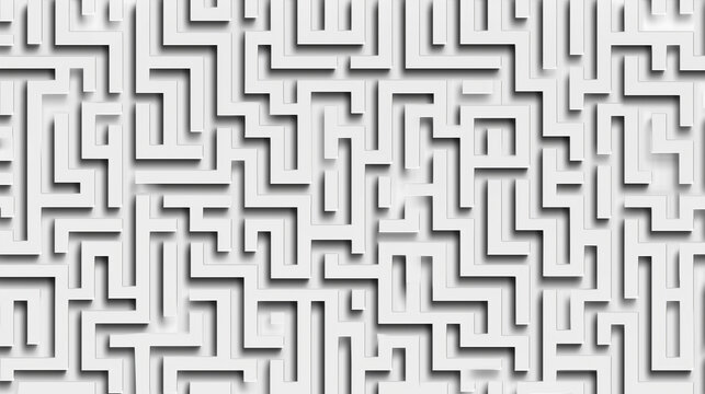 abstract white maze background with subtle shadows. Modern minimalist graphic design for logical challenge and problem solving concept.