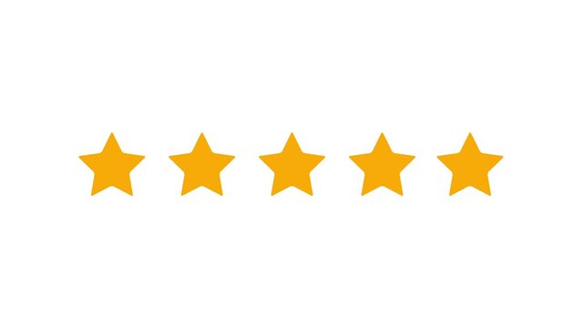 Five stars customer product rating review icon animation. Five stars rating button. star rating animation.