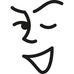 Abstract Line Art Face With Winking Eye And Smiling Mouth On White Background