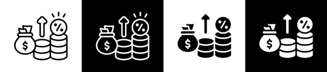 Interest Rate Icon Set In Black And White Filled Style Collection