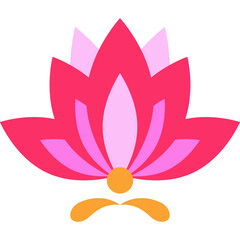 Abstract Lotus Flower Illustration With Pink Purple Petals Orange Center And Yellow Leaves On Transparent Background Simple Design