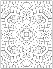 Intricate black and white mandala style pattern with numbered sections for coloring