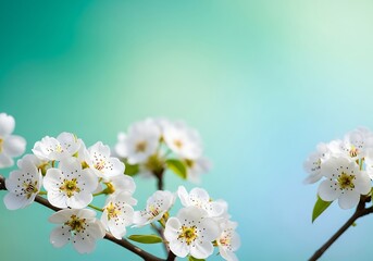 Fresh Spring Blossoms on Teal Blue Background
