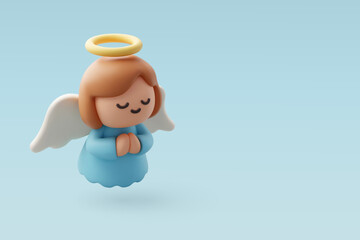 3d Vector Cute Christmas Angel in Prayer Pose for Religion, Faith and Merry Christmas Concept.