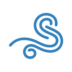 Stylized blue letter S logo icon with three parallel, fluid lines and a decorative swirl.