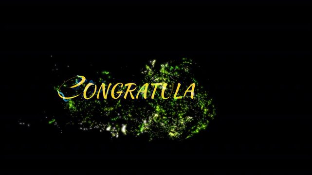 Elegant congratulations message with green particle effect, a typography artistic design on a transparent background