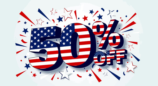Memorial Day Mega Sale Numbers with American Flag Pattern