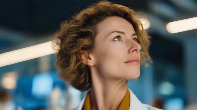 Scientist observing growth of cultured meat in bioreactor under sterile lab conditions, emotion of curiosity visible, representing sustainable food technology, lab-grown protein, and future of
