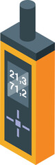 Electronic digital laser distance meter measuring tool showing values on display, isometric view