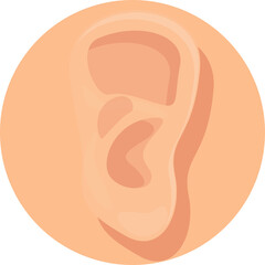 Human Ear Icon in a Circle Graphic Representation of Auditory Organ and Hearing Symbol Isolated on Transparent Background