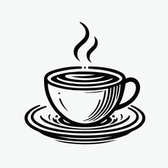 Obraz premium Hand-drawn coffee cup illustration with steam and saucer on light background
