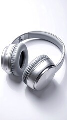 Elegant silvery audio device on glossy white surface