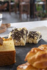 Chocolate sprinkles pastry puffs for sweet breakfast