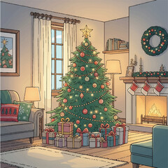 christmas tree in cozy room