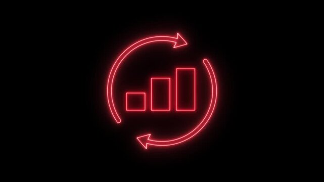Rotating arrow with growing bar graph rising up animation. Business Cycle and Business Analysis and Processing icon concept.