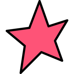 Pink five pointed star with thick black outline on a white background representing a simple cartoon element or icon