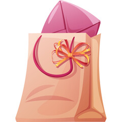 Pink Gift Bag With Pink Envelope And Orange Bow On Transparent Background A Celebration Item