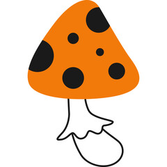 Orange Mushroom With Black Spots Halloween Icon Simple Flat Design Style Transparent Background And White Stem With Red Outline