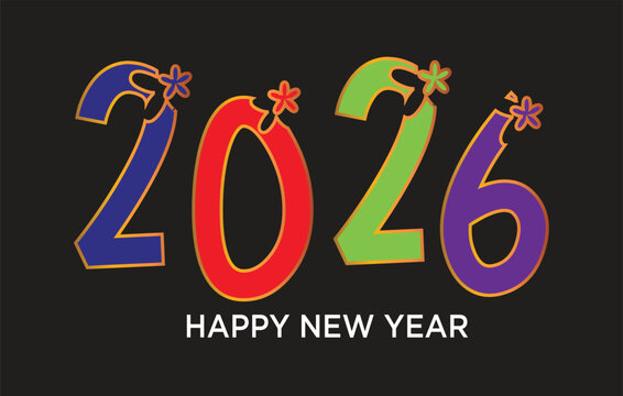 Colorful 2026 New Year Vector — Playful Happy New Year Typography & Party Banner. - Powered by Adobe