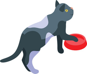 Spotted cat pushing food bowl, emphasizing pet care, nutrition, and feeding habits