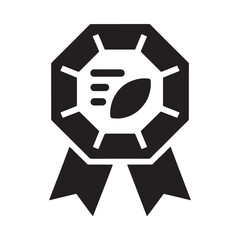 Black and white award ribbon with a leaf and lines symbol