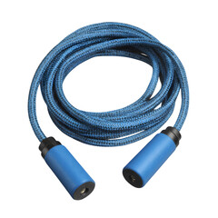 A blue jump rope with black and blue handles, isolated on a transparent background, perfect for fitness and exercise content