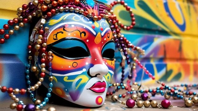 Traditional carnival mask in beads for celebration holiday Purim