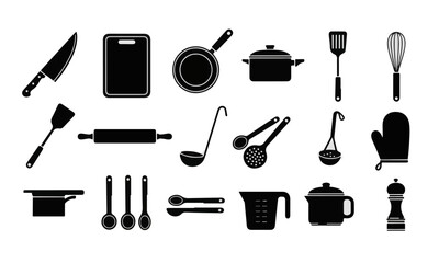 Flat Design Kitchen Utensils Silhouette Vector Collection