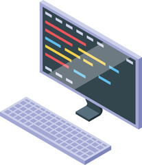 Programming code displayed on a computer monitor with a keyboard, representing software development and coding activities