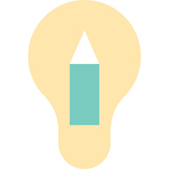 Lightbulb Icon Representing Creativity With Pencil Symbol Inside In A Flat Design Style With Soft Yellow and Teal Colors