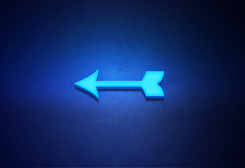Neon arrow left side blue color sign icon on black background.