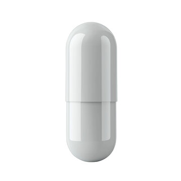 White capsule on transparent background with smooth surface, used for supplements or medications, highlighting simplicity in design and form