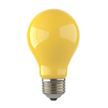 Bright yellow light bulb on transparent background with smooth glossy surface for modern home decor and lighting solutions