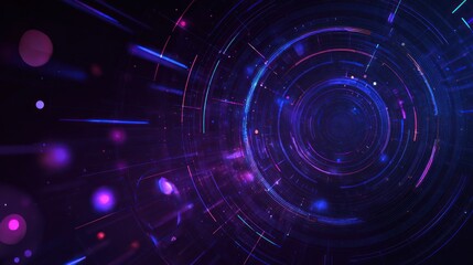 Abstract digital tunnel with glowing lines and circles on transparent background