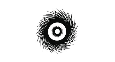 Fototapeta premium Abstract swirling black vortex with eye-like center on white background, representing chaos or a portal