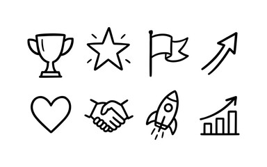 Fototapeta premium Minimalist linear icons: success, achievement, and growth symbols