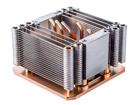 A Silver And Copper Heat Sink Designed For Optimal Cooling  Isolated on a White Background ,PNG. AI Generated