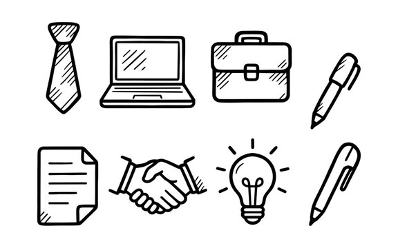 Business icons: hand drawn office essentials for professional presentations