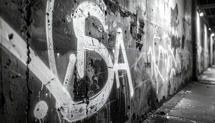 Naklejka premium Rough urban wall grunge animated texture with bold white graffiti stains heavy scratches