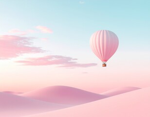 Fototapeta premium A Minimalist Hot Air Balloon Over a Pastel Pink and Blue Sky Landscape