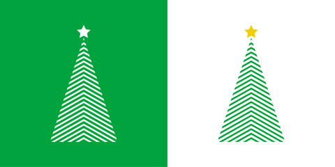 Logo con árbol de navidad con líneas como ramas con forma de triángulo y estrella para tarjetas y felicitaciones de Navidad © teracreonte