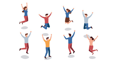 Diverse group of people jumping in joyful celebration with casual clothing