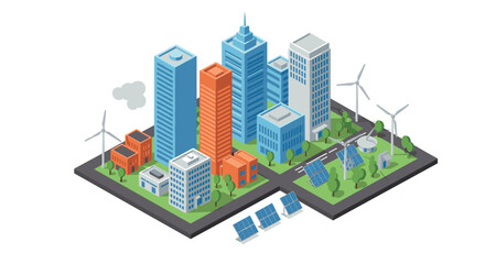 Isometric smart city with renewable energy and modern architecture