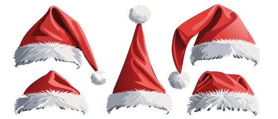 set of santa claus christmas hat isolated vector graphic design