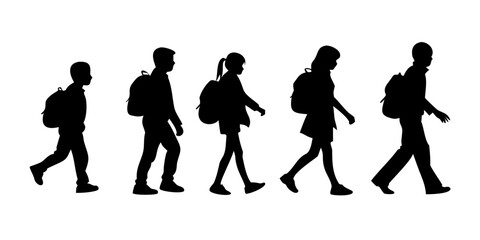 Silhouette of School Children Walking with Backpacks Vector Illustration .vector icon