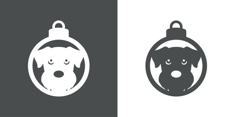 Tiempo de Navidad. Logo con silueta de bola de navidad con cabeza de perro para tarjetas y felicitaciones