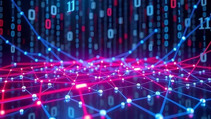 Vibrant visualization of a finance stock market wave. Abstract electric signal flow on a blue and pink network