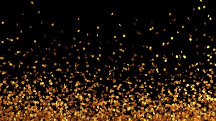 Abstract gold confetti falling against black backdrop decorative background