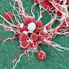 Detailed Ultrastructure of Influenza Virus Clusters and Filaments on a Substrate